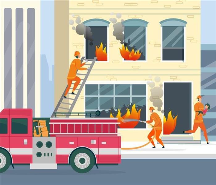 DRAWING FIREMEN AT A BUILDING